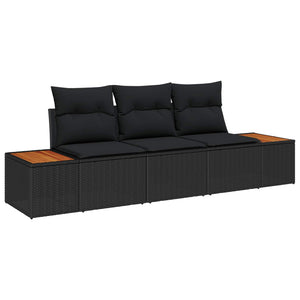 vidaXL Ensemble de canapés de jardin avec coussins 3 pcs Noir Résine tressée