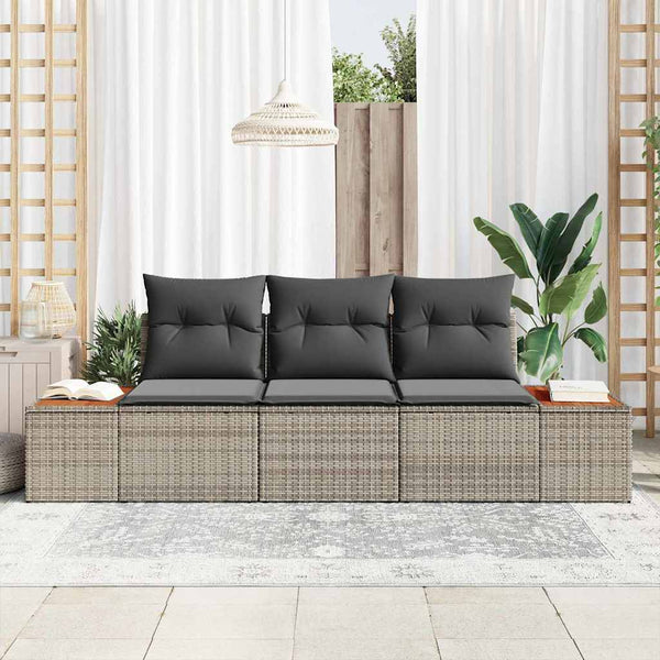 Gartensofa Set Grau Poly-Rattan 3-teilig