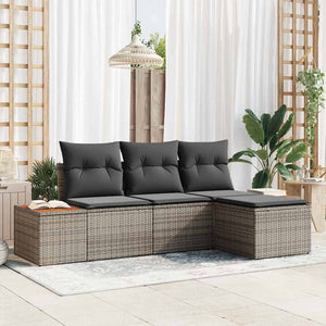 Gartensofa Set Grau Poly-Rattan mit Kissen