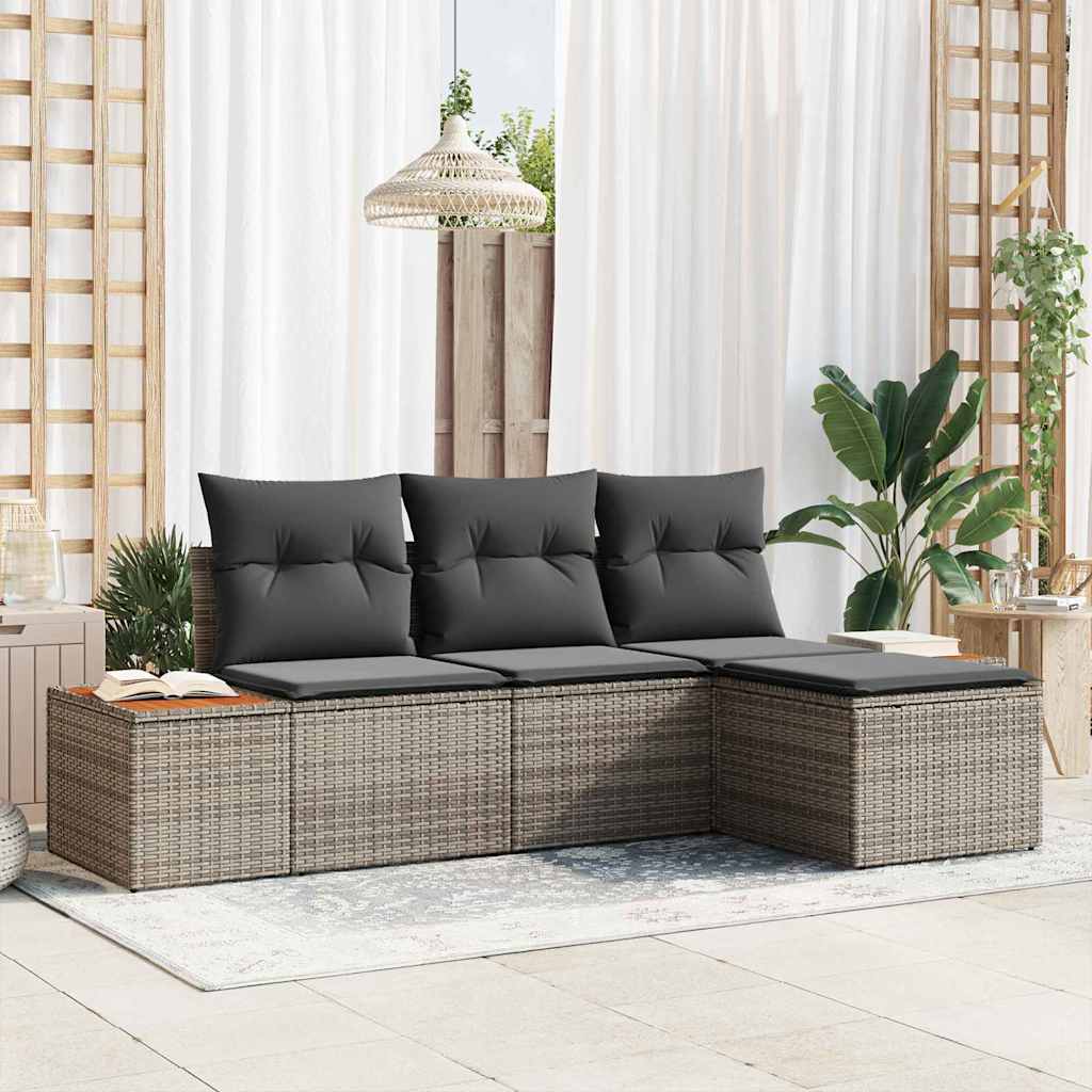 Gartensofa Set Grau Poly-Rattan mit Kissen