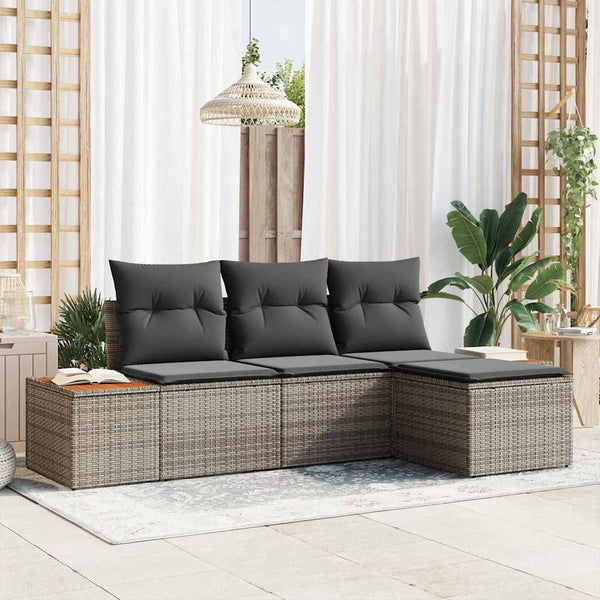 Gartensofa Set Grau Poly-Rattan mit Kissen