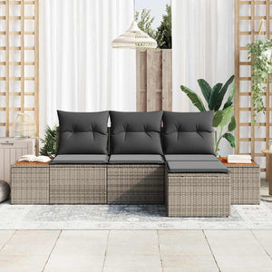 Gartensofa Set Grau Poly-Rattan mit Kissen
