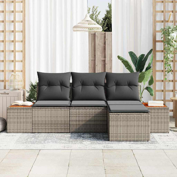 Gartensofa Set Grau Poly-Rattan mit Kissen