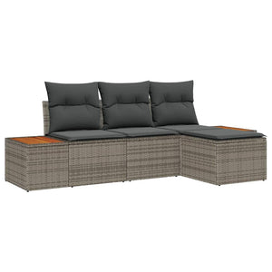 Gartensofa Set Grau Poly-Rattan mit Kissen