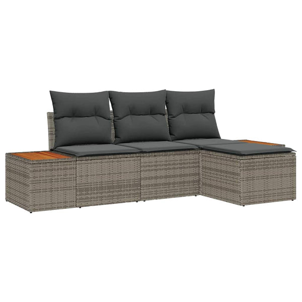 Gartensofa Set Grau Poly-Rattan mit Kissen