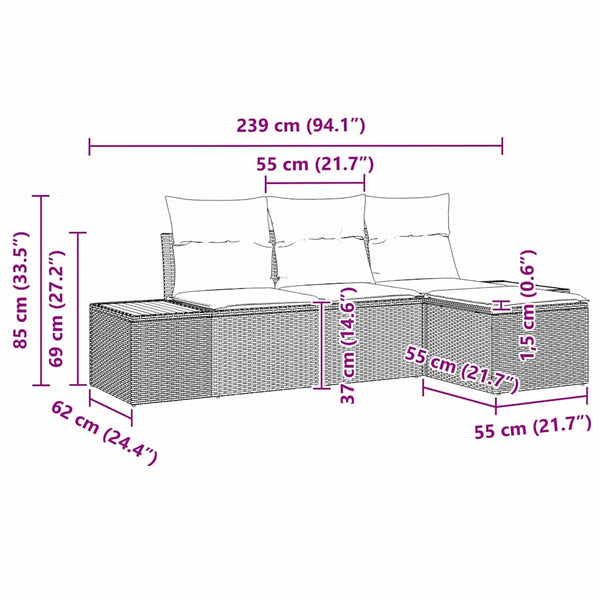 Gartensofa Set Grau Poly-Rattan mit Kissen