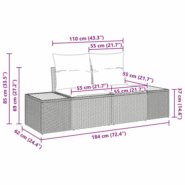 Gartensofa Set Grau Poly-Rattan mit Kissen