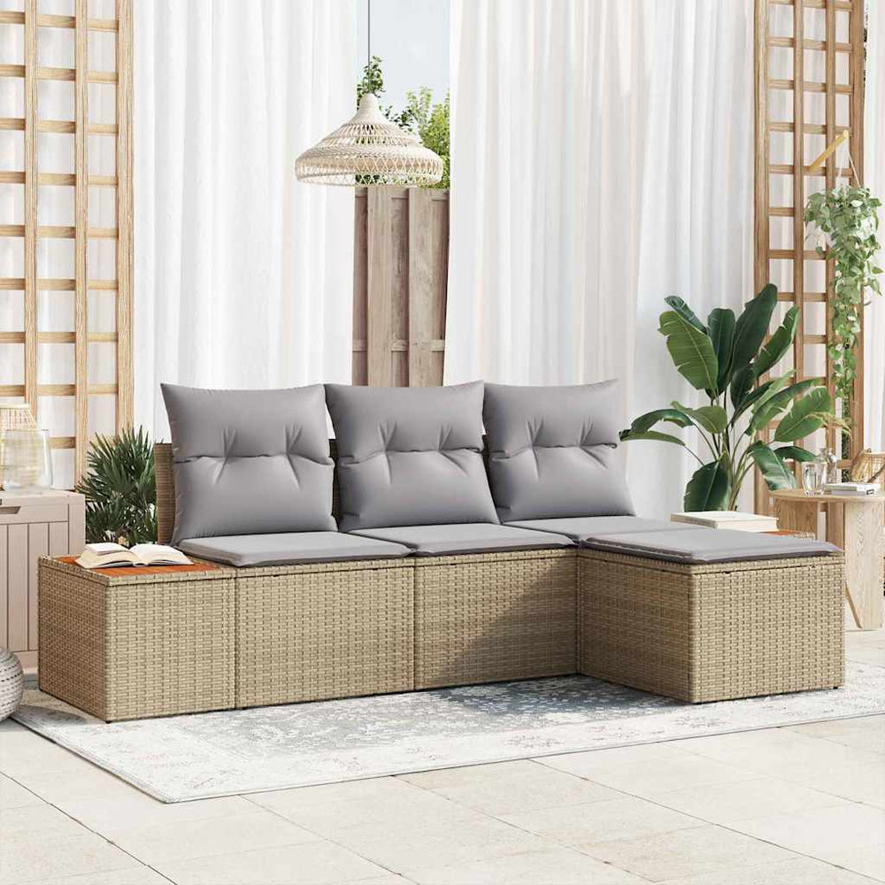 vidaXL Ensemble de canapés de jardin avec coussins 4 pcs Beige Rotin PE