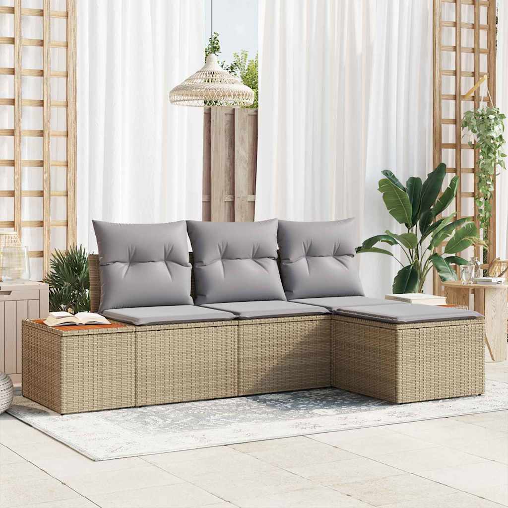 Gartensofa Set Beige Poly-Rattan 4-teilig