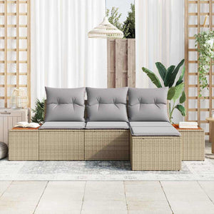 Gartensofa Set Beige Poly-Rattan 4-teilig