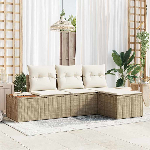 Garten Sofa Set Beige Poly Rattan 4-teilig