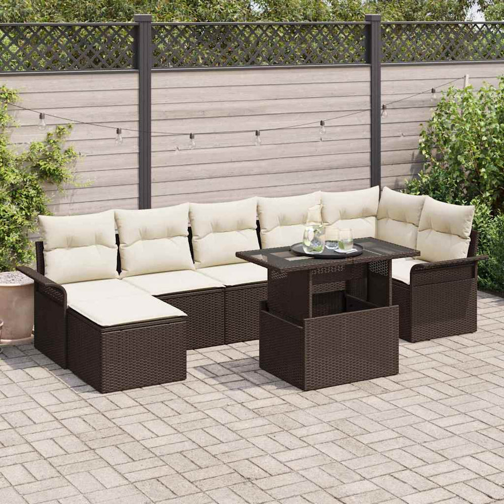 Poly-Rattan Sofa Set Braun mit Kissen, 8-teilig