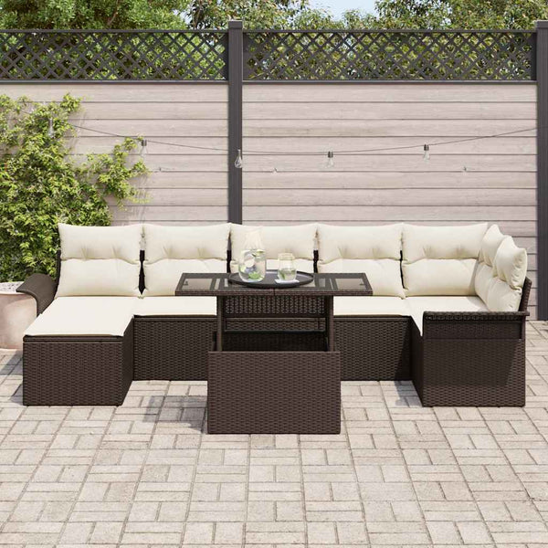 vidaXL Ensemble de canapés avec coussins 8 pcs Marron résine tressée