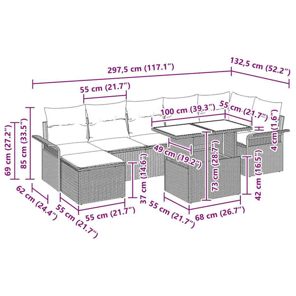 vidaXL Ensemble de canapés avec coussins 8 pcs Marron résine tressée