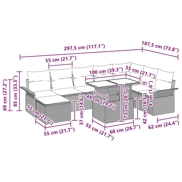 Poly Rattan Sofa Set Braun 9-teilig