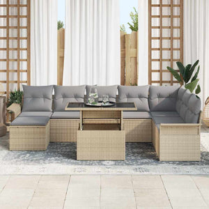 Poly-Rattan Sofa Set Beige mit Kissen 9-teilig