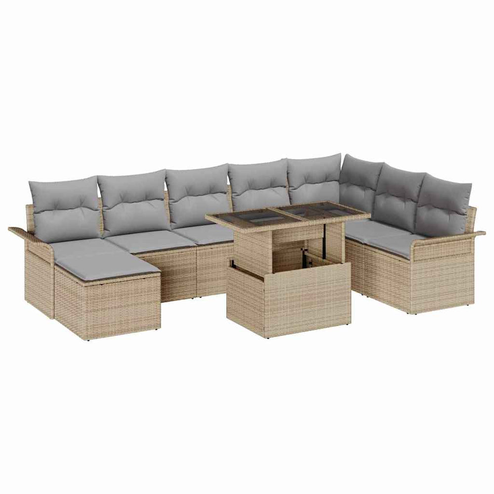 vidaXL Salon de jardin avec coussins 9 pcs Beige Résine tressée