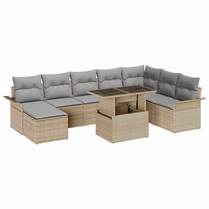 Poly-Rattan Sofa Set Beige mit Kissen 9-teilig