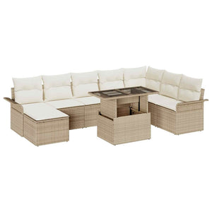 Poly-Rattan Sofa Set Beige mit Kissen 9-teilig