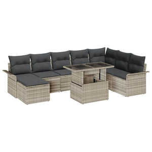 Poly-Rattan Sofa Set Hellgrau mit Kissen - 9-teilig