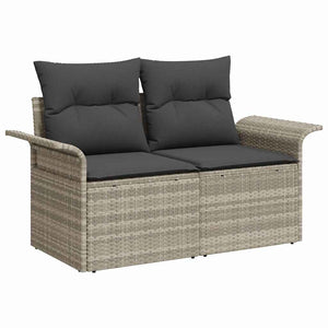 Poly-Rattan Sofa Set Hellgrau mit Kissen - 9-teilig