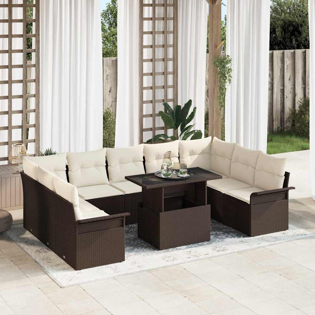 vidaXL Ensemble de canapés avec coussins 10 pcs Résine tressée Marron