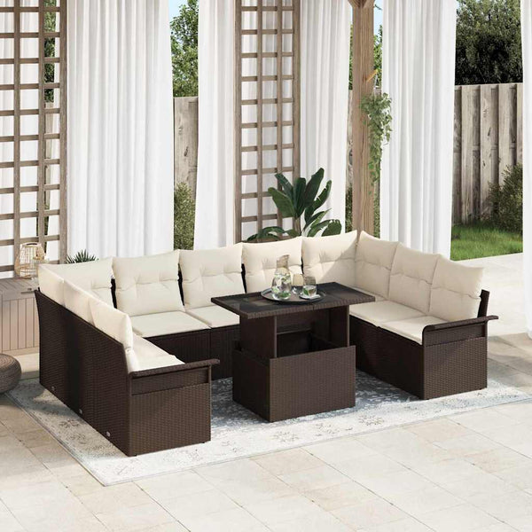 vidaXL Ensemble de canapés avec coussins 10 pcs Résine tressée Marron