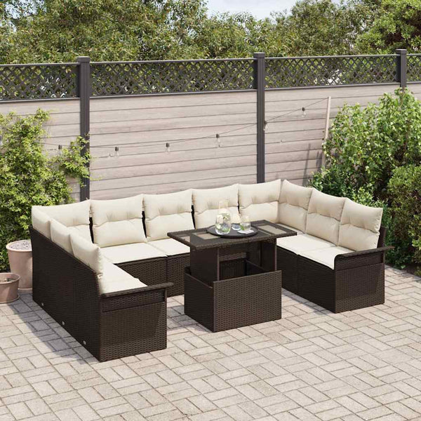 vidaXL Ensemble de canapés avec coussins 10 pcs Résine tressée Marron