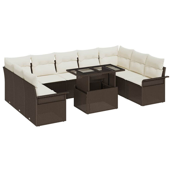 vidaXL Ensemble de canapés avec coussins 10 pcs Résine tressée Marron