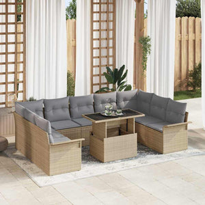 Beige Poly-Rattan Sofa Set mit Kissen