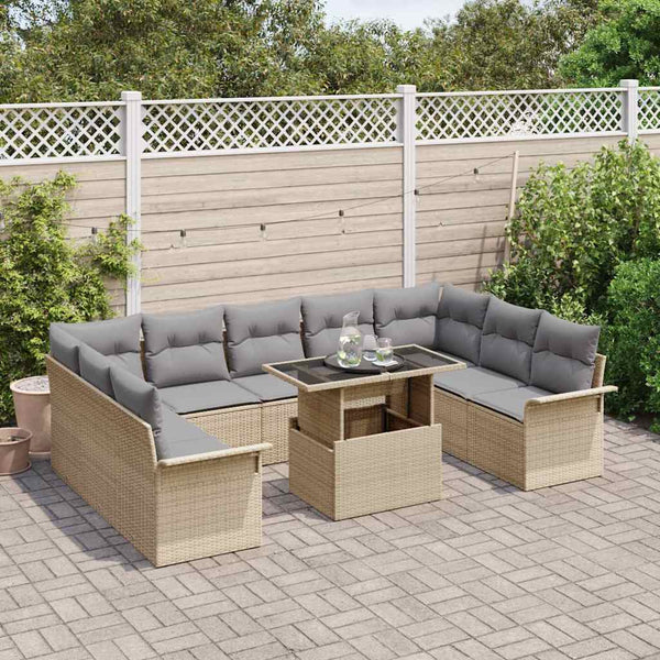 Beige Poly-Rattan Sofa Set mit Kissen