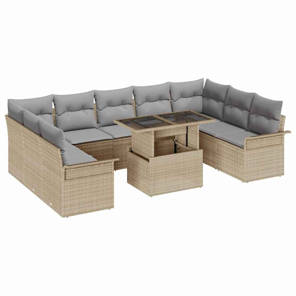 Beige Poly-Rattan Sofa Set mit Kissen