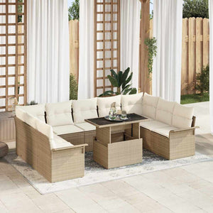 Beige Poly-Rattan Sofa Set mit Kissen