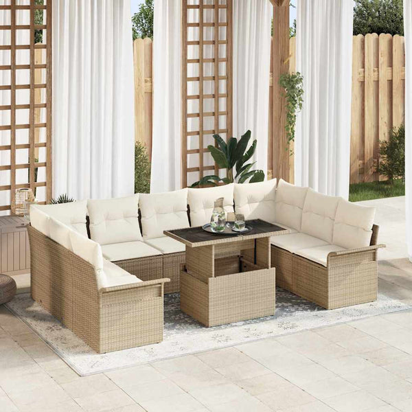 Beige Poly-Rattan Sofa Set mit Kissen