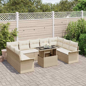 Beige Poly-Rattan Sofa Set mit Kissen