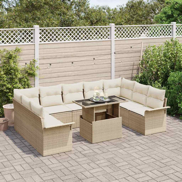 Beige Poly-Rattan Sofa Set mit Kissen