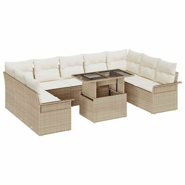 Beige Poly-Rattan Sofa Set mit Kissen