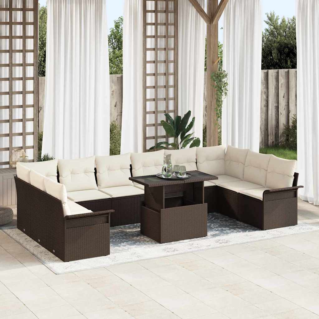 Poly Rattan Sofa Set mit Kissen, Braun, 11-teilig