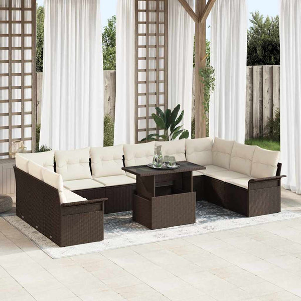Poly Rattan Sofa Set mit Kissen, Braun, 11-teilig