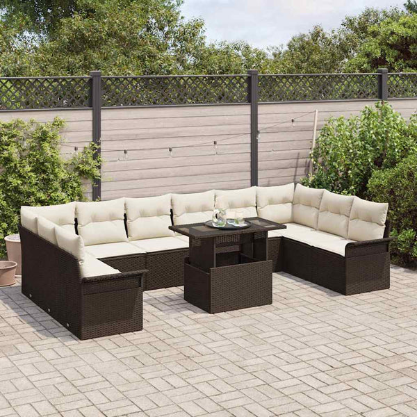 Poly Rattan Sofa Set mit Kissen, Braun, 11-teilig