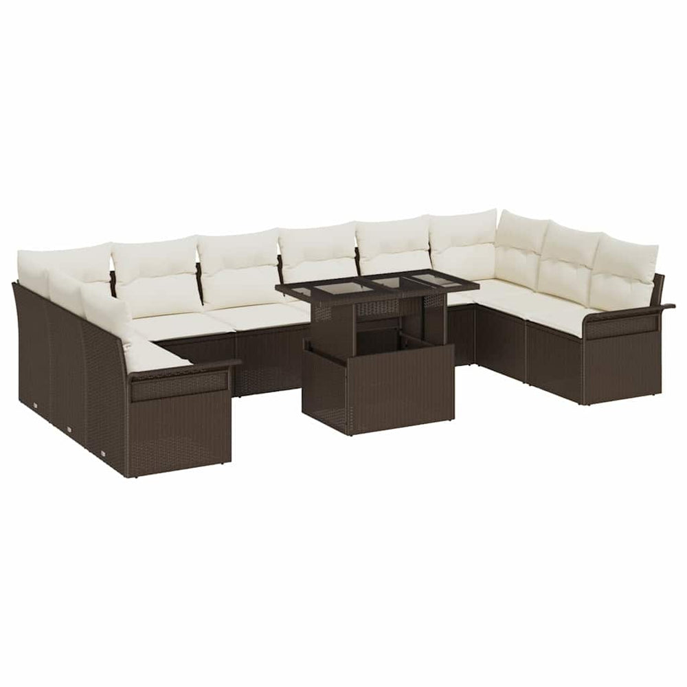 Poly Rattan Sofa Set mit Kissen, Braun, 11-teilig
