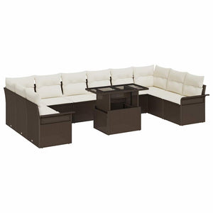 Poly Rattan Sofa Set mit Kissen, Braun, 11-teilig