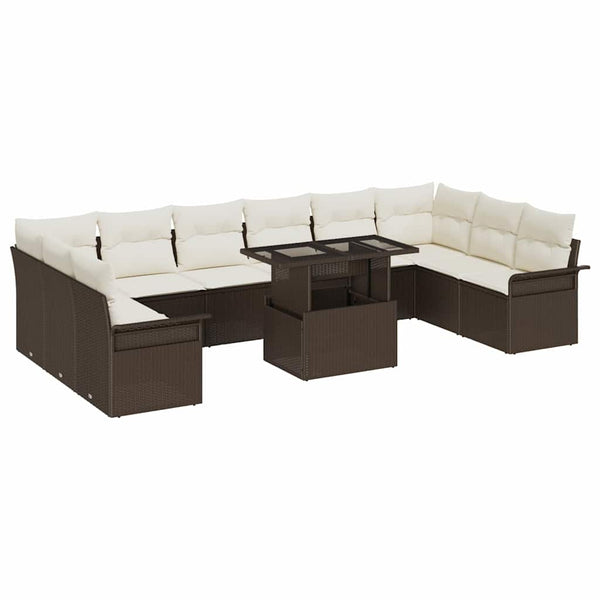 Poly Rattan Sofa Set mit Kissen, Braun, 11-teilig