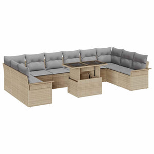 vidaXL Salon de jardin avec coussins 11 pcs Beige Résine tressée