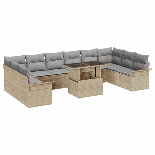vidaXL Salon de jardin avec coussins 11 pcs Beige Résine tressée