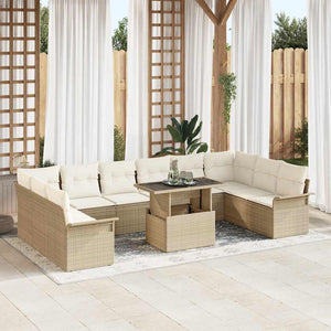 vidaXL Salon de jardin avec coussins 11 pcs Beige Résine tressée