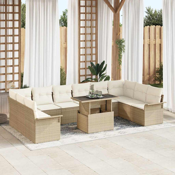 vidaXL Salon de jardin avec coussins 11 pcs Beige Résine tressée