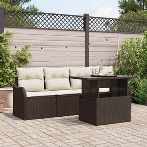 vidaXL Salon de jardin 5 pcs avec coussins résine tressée Marron