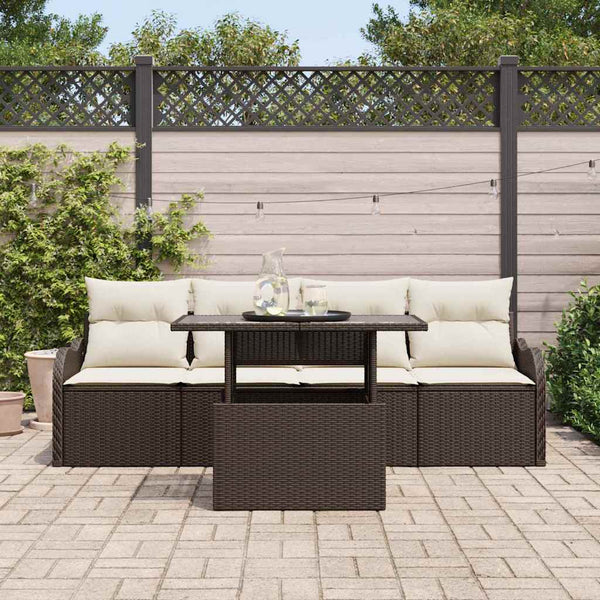 vidaXL Salon de jardin 5 pcs avec coussins résine tressée Marron