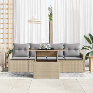 Poly-Rattan Sofa Set Beige mit Kissen, 5-teilig